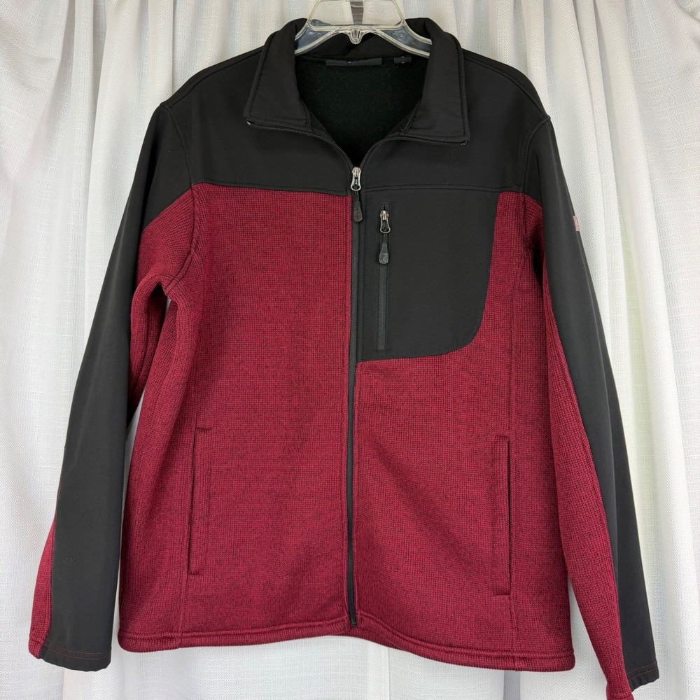 Swiss Tech Mens Full Zip Knit Softshell Jacket Burgundy Black Fleece Lined M